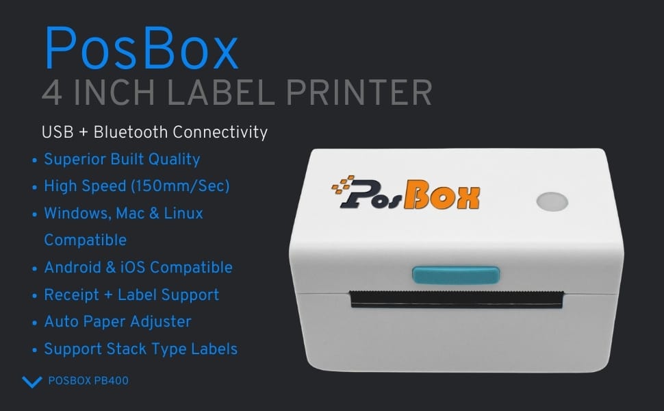 Description 4 Inch Direct Thermal Barcode Label Printer with Auto Calibration USB + Bluetooth