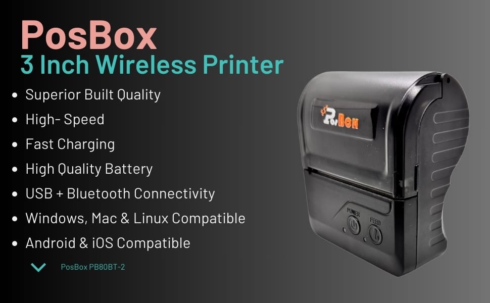 Description 3 Inches Direct Thermal Wireless Printer USB + Bluetooth + 2600mah Rechargable Battery