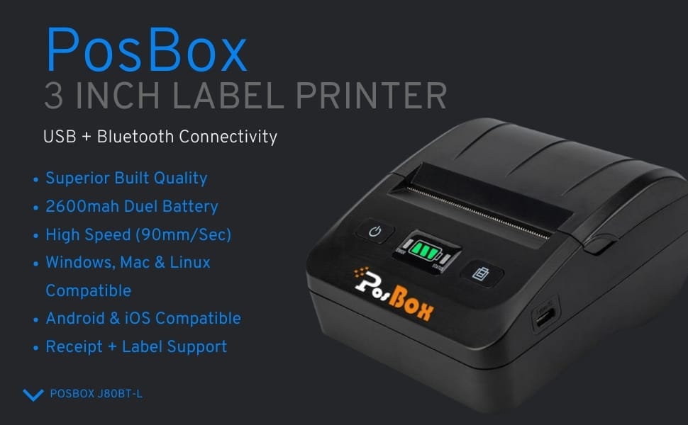 Description 3 inch Portable Label + Receipt thermal printer with 2600mah Battery