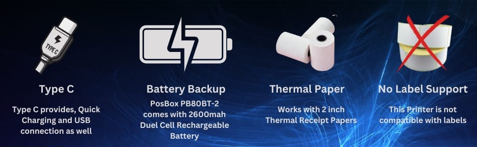 Description 3 Inches Direct Thermal Wireless Printer USB + Bluetooth + 2600mah Rechargable Battery