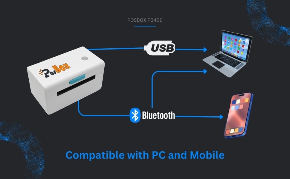 Description 4 Inch Direct Thermal Barcode Label Printer with Auto Calibration USB + Bluetooth
