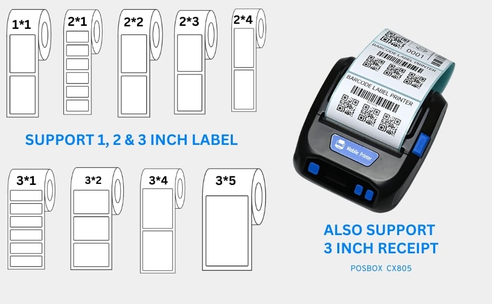 Description 3 inch Portable Label + Receipt thermal printer with 2600mah Battery with LCD Display