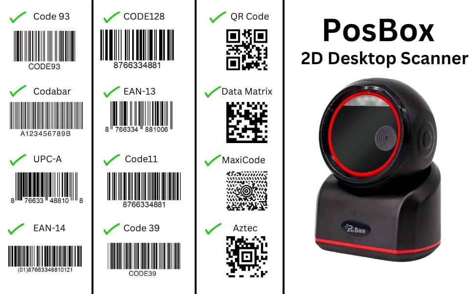 Description 1D + 2D Desktop Hands-Free Automatic Barcode Scanner for QR Code and Barcode Scan