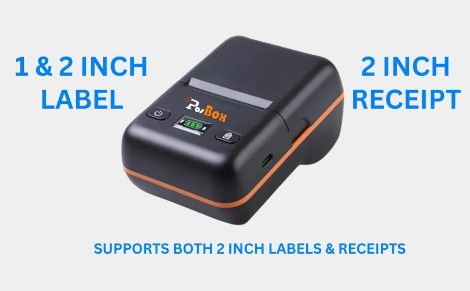 Description 2 inch Portable Label + Receipt Thermal Printer with 2600mah Battery