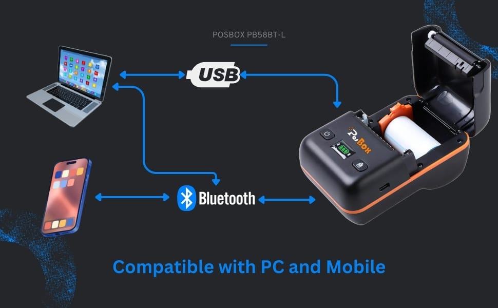 Description 2 inch Portable Label + Receipt Thermal Printer with 2600mah Battery