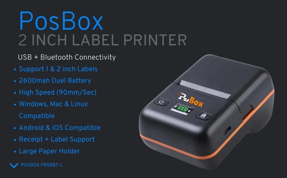 Description 2 inch Portable Label + Receipt Thermal Printer with 2600mah Battery