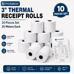 Thermal Paper rolls for 3 inch printers (Set of 10 rolls / 25 meter each)