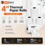 Thermal Paper rolls for 4 inch printers (Set of 5 rolls / 50 meter each)