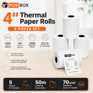 Thermal Paper rolls for 4 inch printers (Set of 5 rolls / 50 meter each)