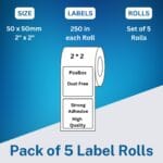 Thermal labels 2 inch x 2 Inch (250 labels) Set of 5
