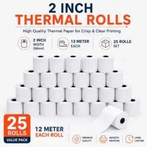 2 inch Thermal  rolls (Set of 25 rolls / 12 meter each)