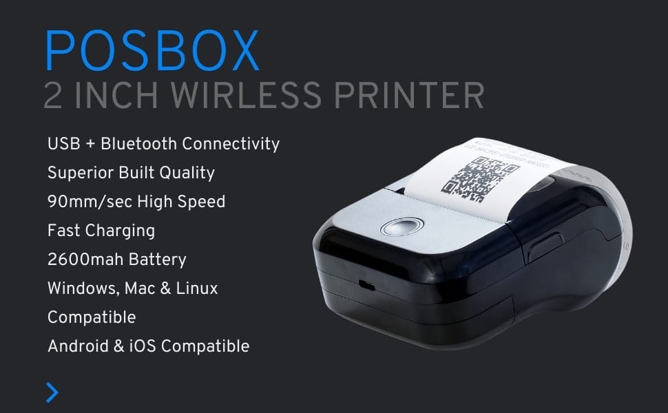 2 inch USB + Bluetooth Portable Receipt Printer with 2600mah Battery