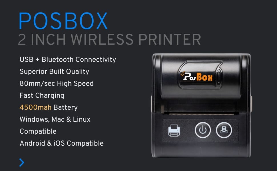 2 inch USB + Bluetooth Portable Receipt Printer with 4500mah Battery