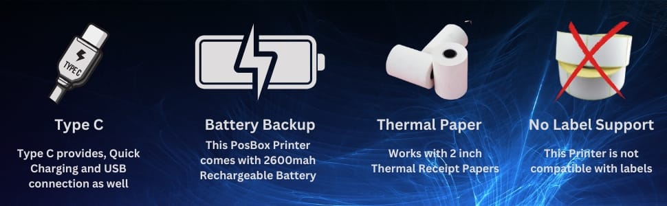 2 inch USB + Bluetooth Portable Receipt Printer with 2600mah Battery