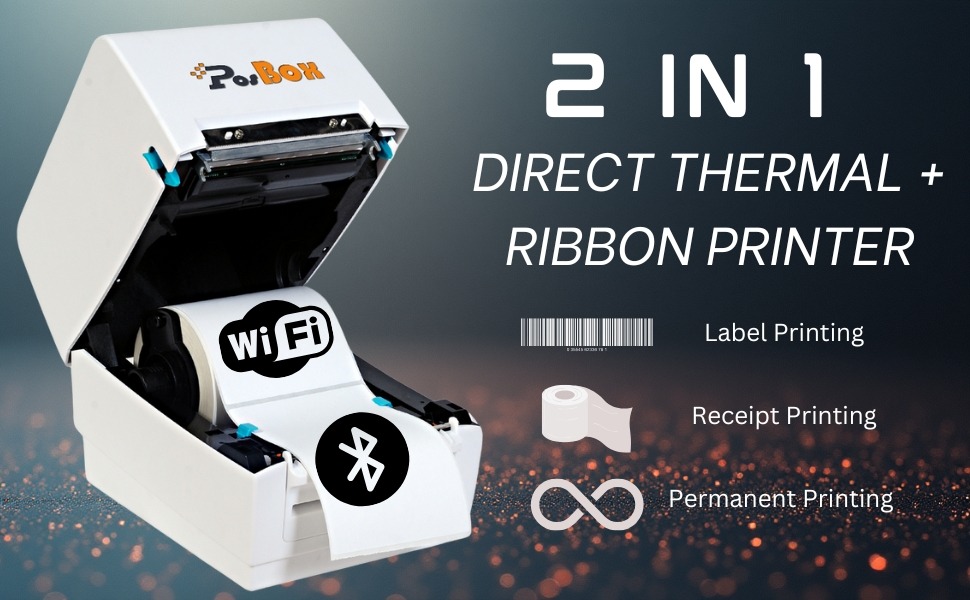 4 Inch Thermal Transfer Barcode Label Printer with USB + Multiple Bluetooth + LAN + WiFi Interface