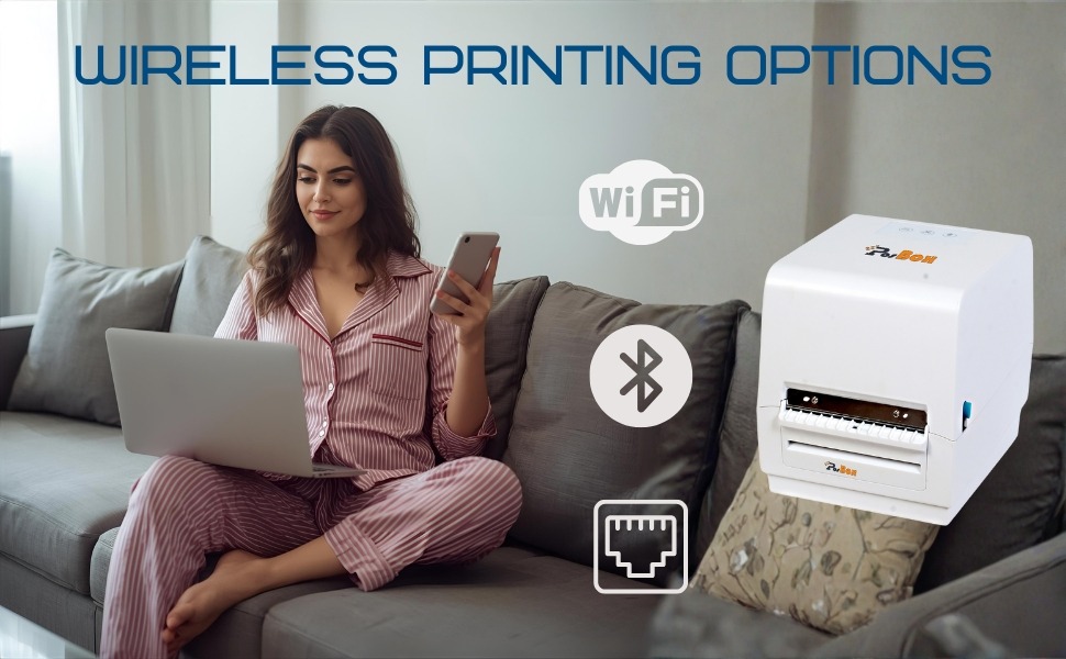 4 Inch Thermal Transfer Barcode Label Printer with USB + Multiple Bluetooth + LAN + WiFi Interface