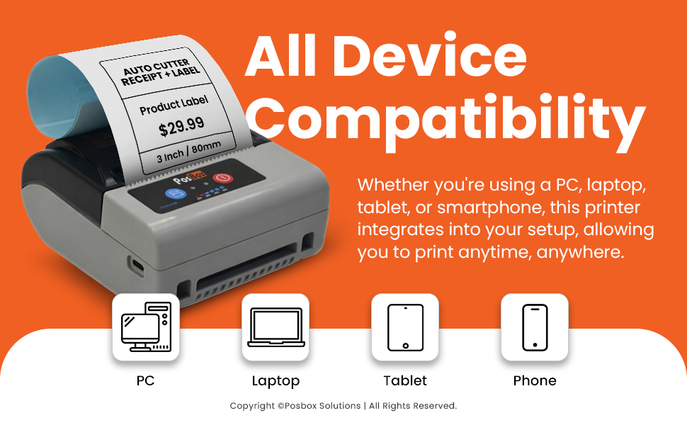 3 Inch 2 in 1 Label + Receipt Printer with USB and Bluetooth for Billing and Labels 