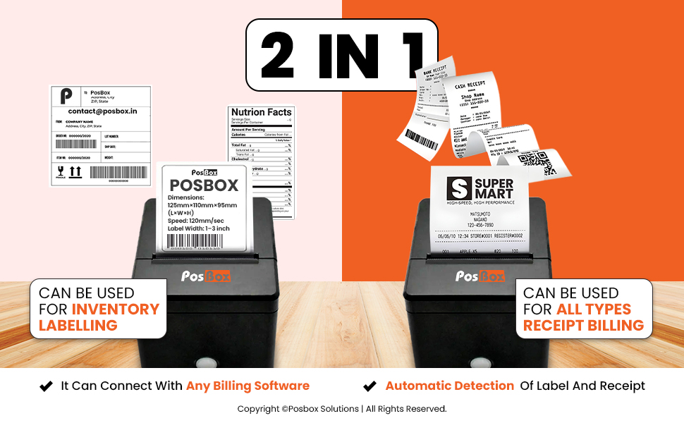 3 inch POS Desktop Thermal Label Printer with Auto Cutter, Speed: 120mm / Sec, USB + Bluetooth Interface 