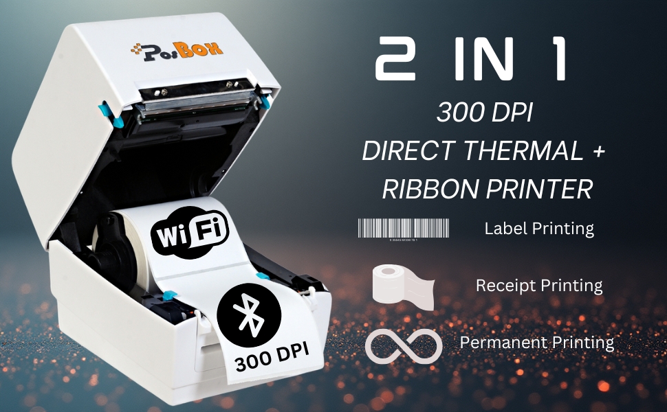4 Inch 300dpi Thermal Transfer Barcode Label Printer with USB + Multiple Bluetooth + LAN + WiFi Interface