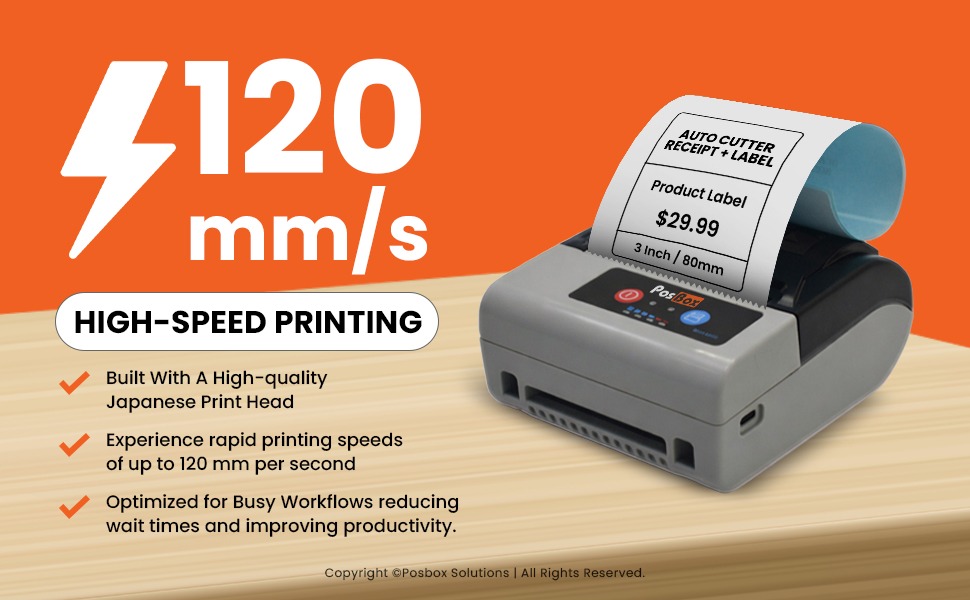 3 Inch 2 in 1 Label + Receipt Printer with Auto Cutter, USB and Bluetooth for Billing and Labels 