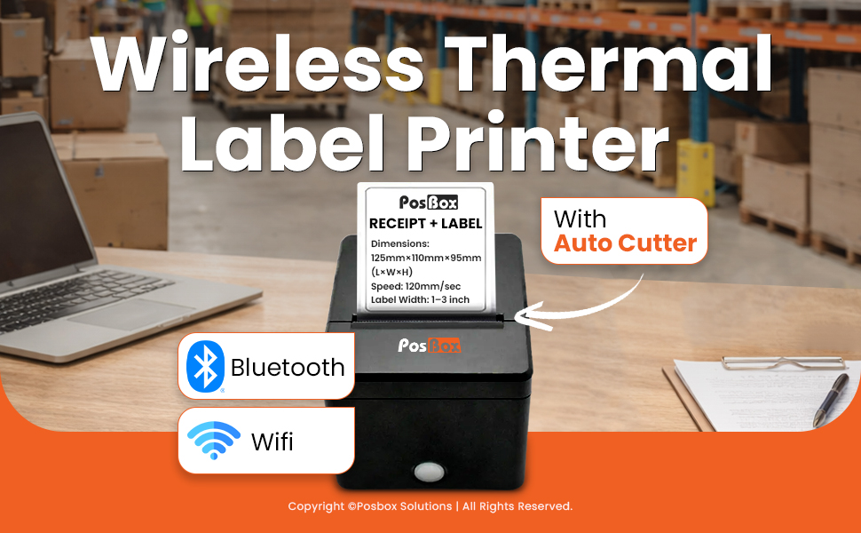 3 inch POS Desktop Thermal Label Printer with Auto Cutter, Speed: 120mm / Sec, USB + Bluetooth + Wifi Interface 