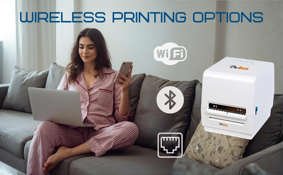 4 Inch 300dpi Thermal Transfer Barcode Label Printer with USB + Multiple Bluetooth + LAN + WiFi Interface