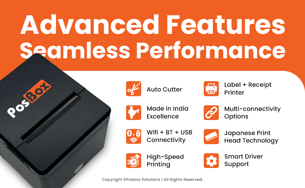 3 inch POS Desktop Thermal Label Printer with Auto Cutter, Speed: 120mm / Sec, USB + Bluetooth + Wifi Interface 