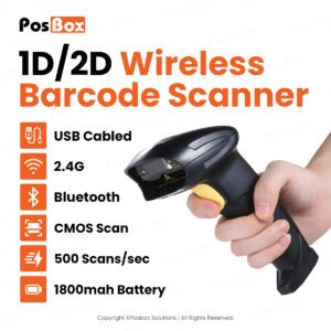 1D/2D/QR Code Barcode Scanner with 3 in 1 Connectivity Bluetooth, Dongal & USB for Mobile, Tabs and PC