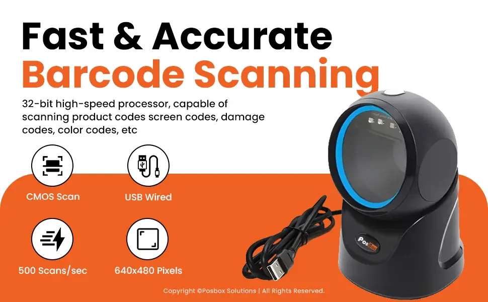 1D + 2D Desktop Hands-Free Automatic Barcode Scanner