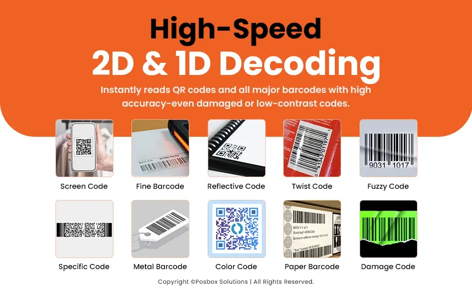 1D/2D/QR Code USB Scanner for Fast & High Speed 